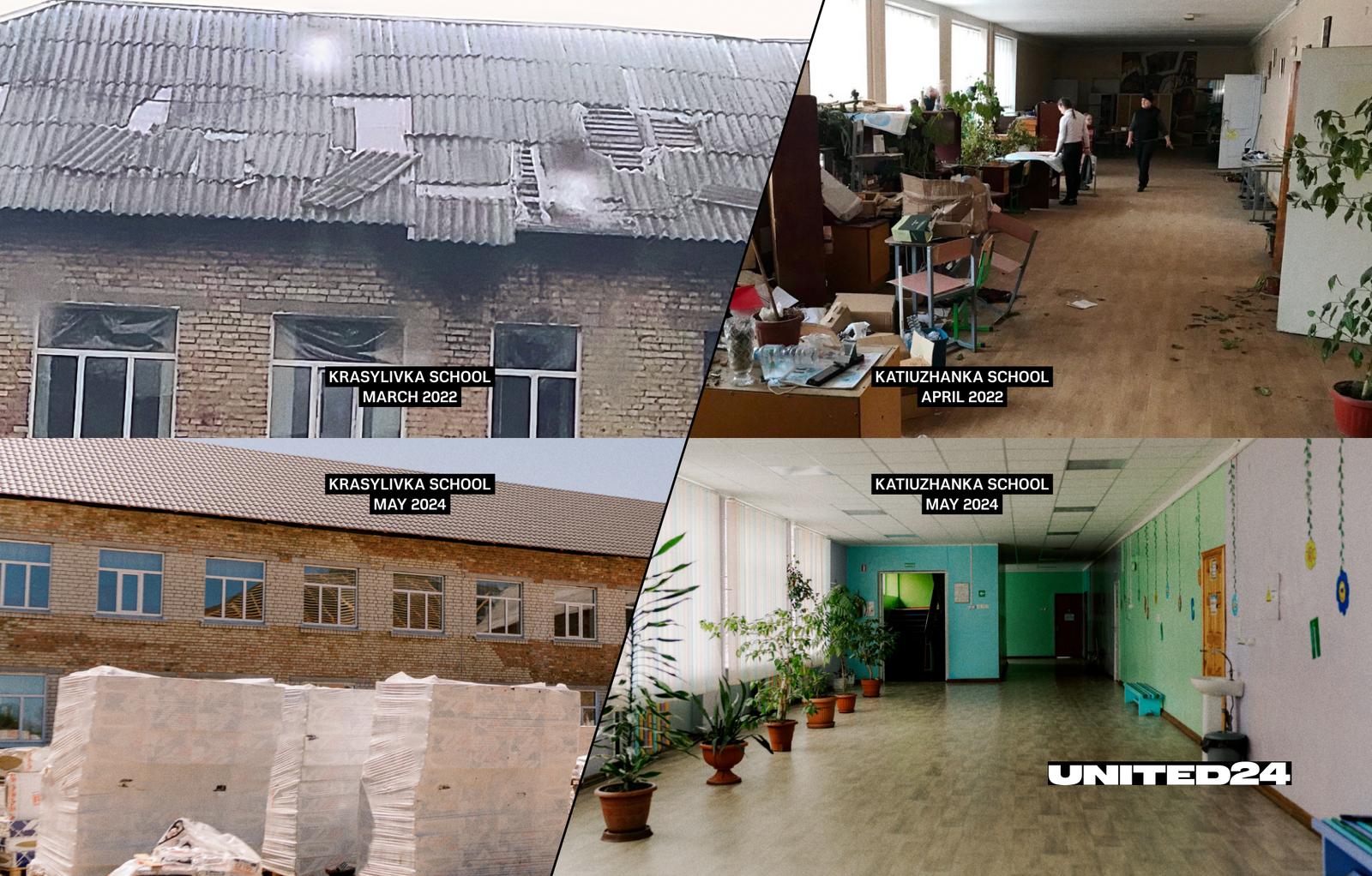 UNITED24 donors are helping restore two schools in the villages of Krasylivka and Katyuzhanka, Kyiv Oblast.