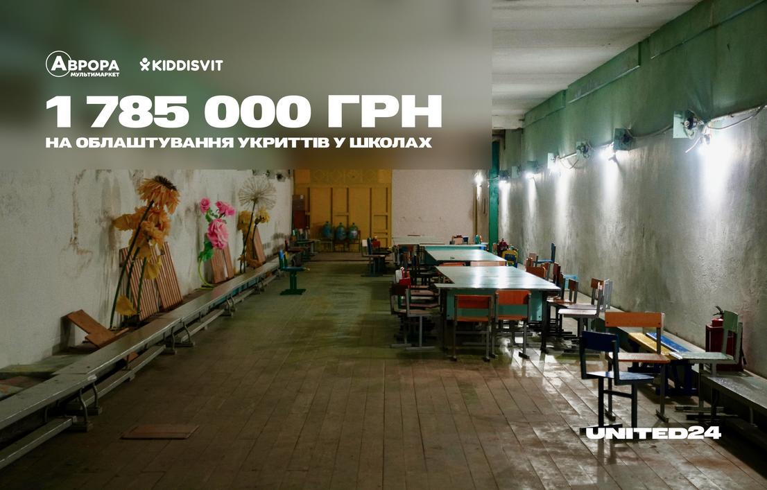 Вже 1 785 000 грн передали KIDDISVIT та «Аврора» на облаштування укриттів у школах